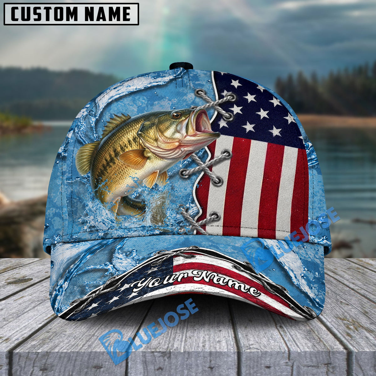 BlueJose Fishing Patriotic Lace-Up Design Personalized Cap (13 Breeds)