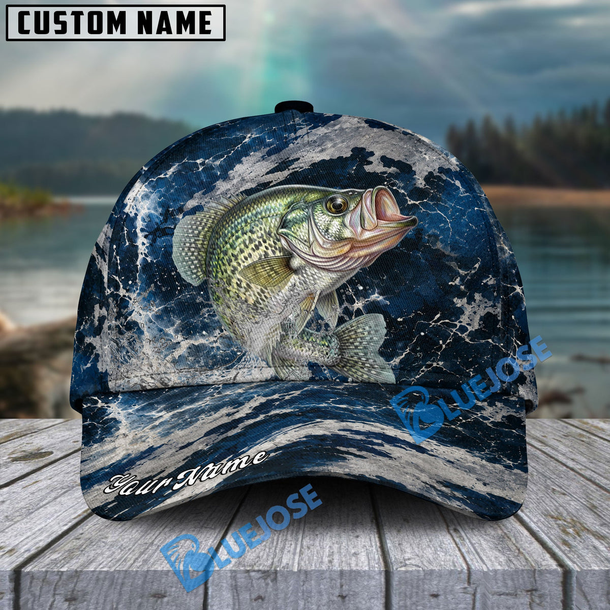 BlueJose Fishing Dark Ocean Camo Design Personalized Cap (13 Breeds)