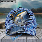BlueJose Fishing Blue Camo Rip-Through Design Personalized Cap (13 Breeds)