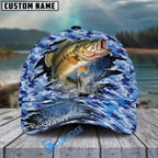 BlueJose Fishing Blue Camo Rip-Through Design Personalized Cap (13 Breeds)