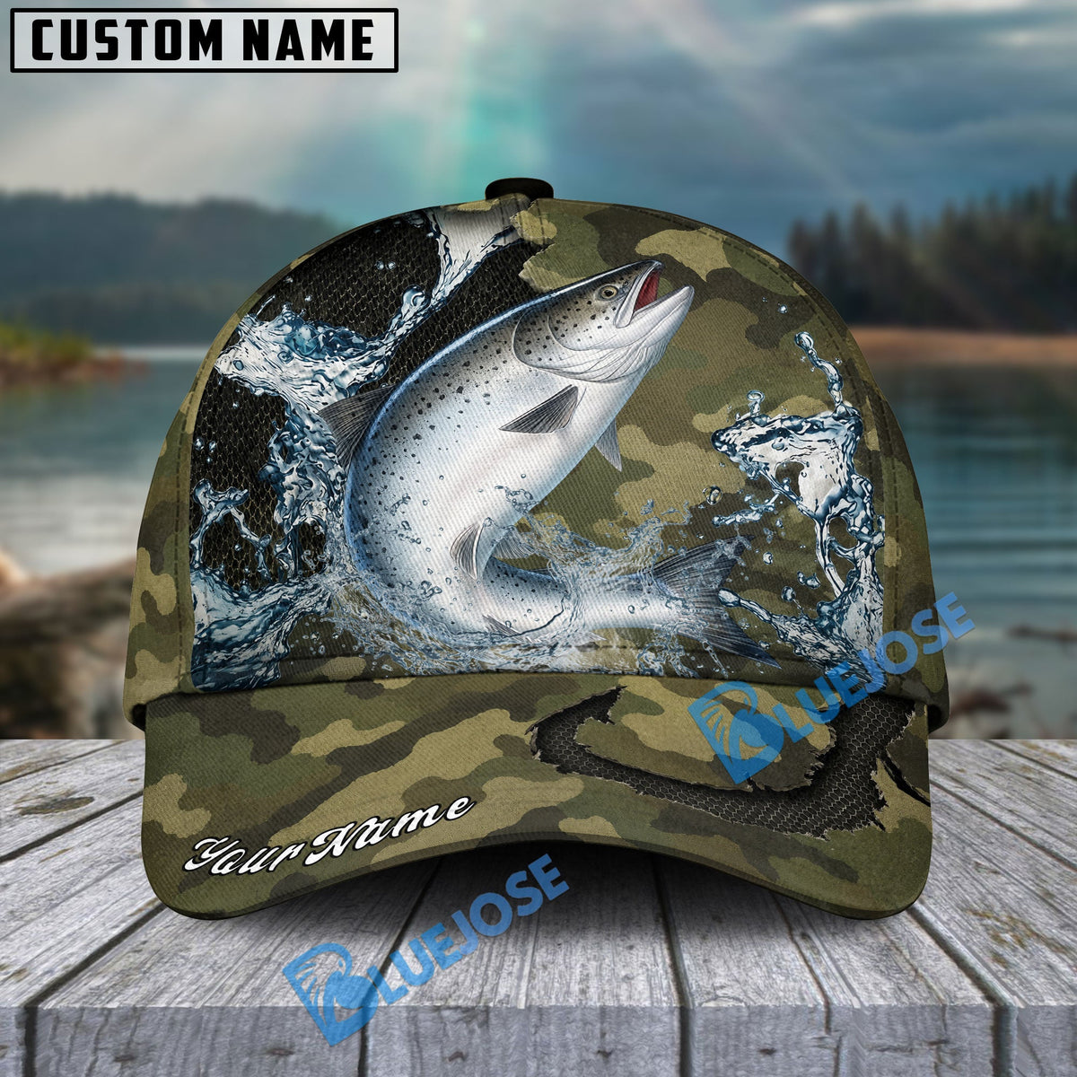 BlueJose Fishing Camo Predator Fish Design Personalized Cap (13 Breeds)