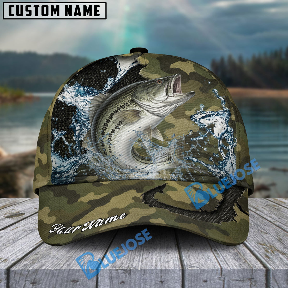 BlueJose Fishing Camo Predator Fish Design Personalized Cap (13 Breeds)