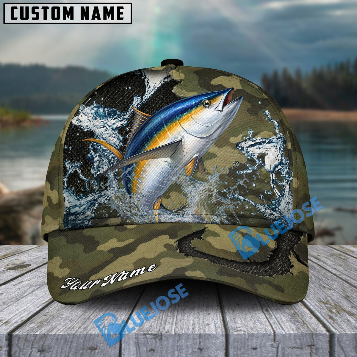 BlueJose Fishing Camo Predator Fish Design Personalized Cap (13 Breeds)