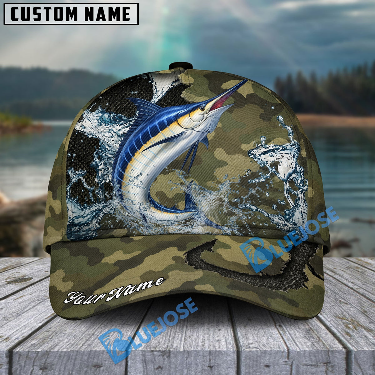 BlueJose Fishing Camo Predator Fish Design Personalized Cap (13 Breeds)