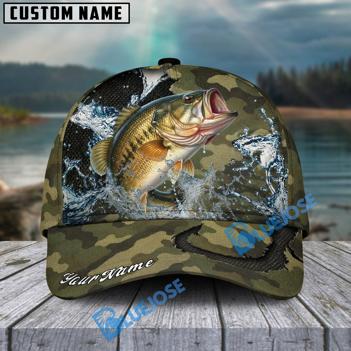 BlueJose Fishing Camo Predator Fish Design Personalized Cap (13 Breeds)