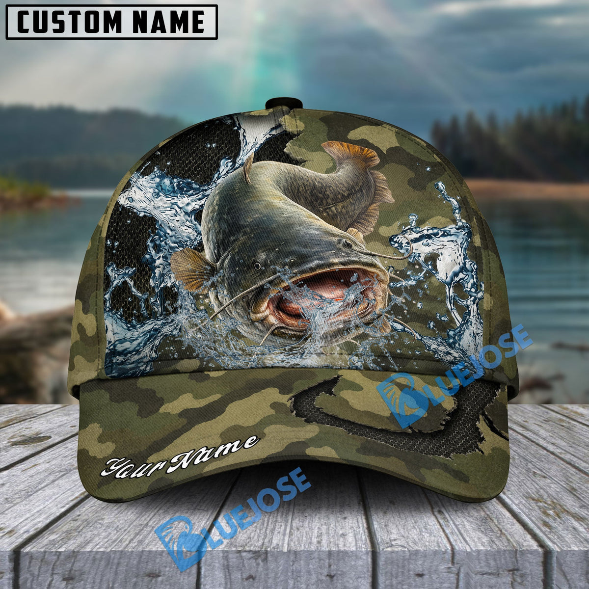 BlueJose Fishing Camo Predator Fish Design Personalized Cap (13 Breeds)