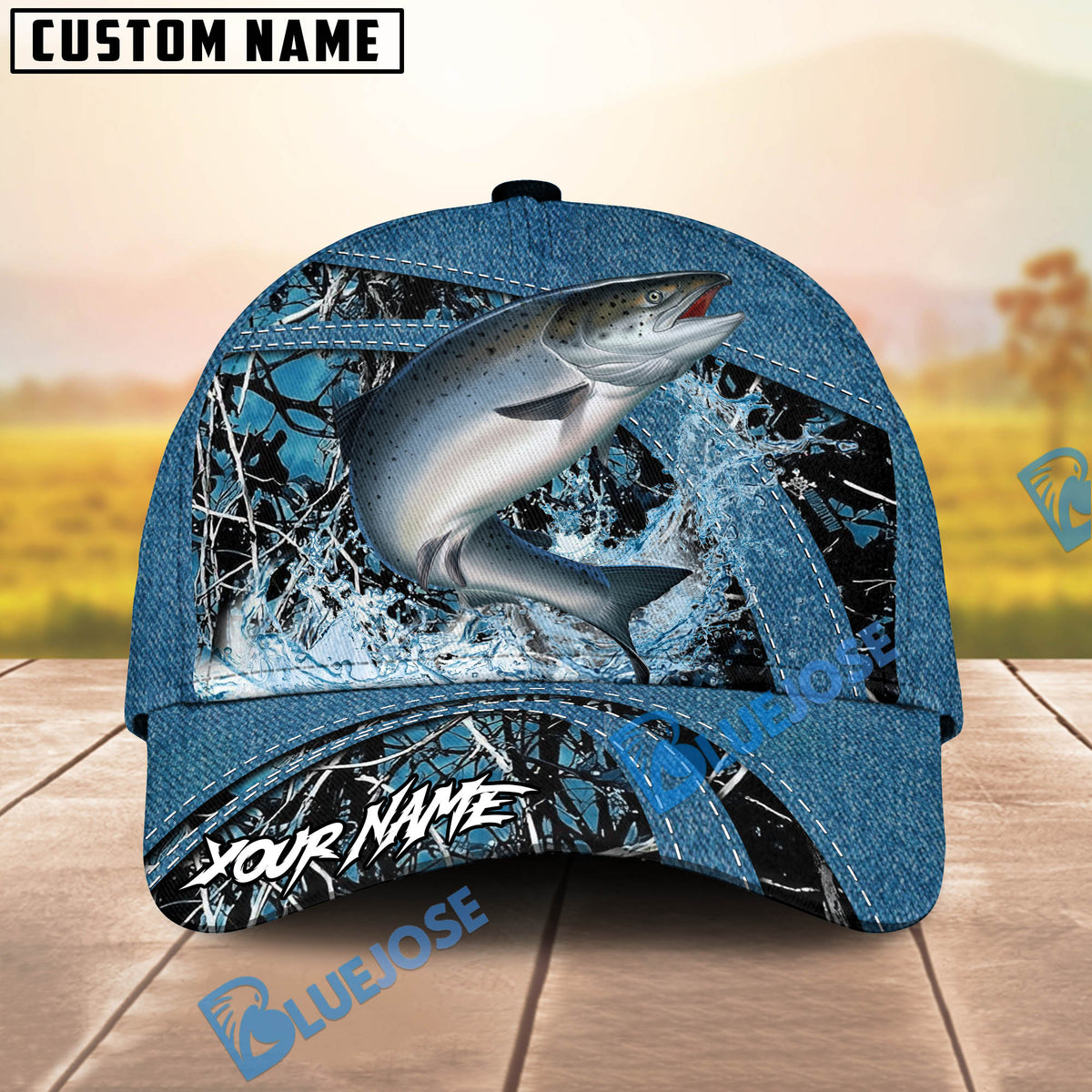 BlueJose Fishing Blue Marsh Bass Design Personalized Cap (13 Breeds)