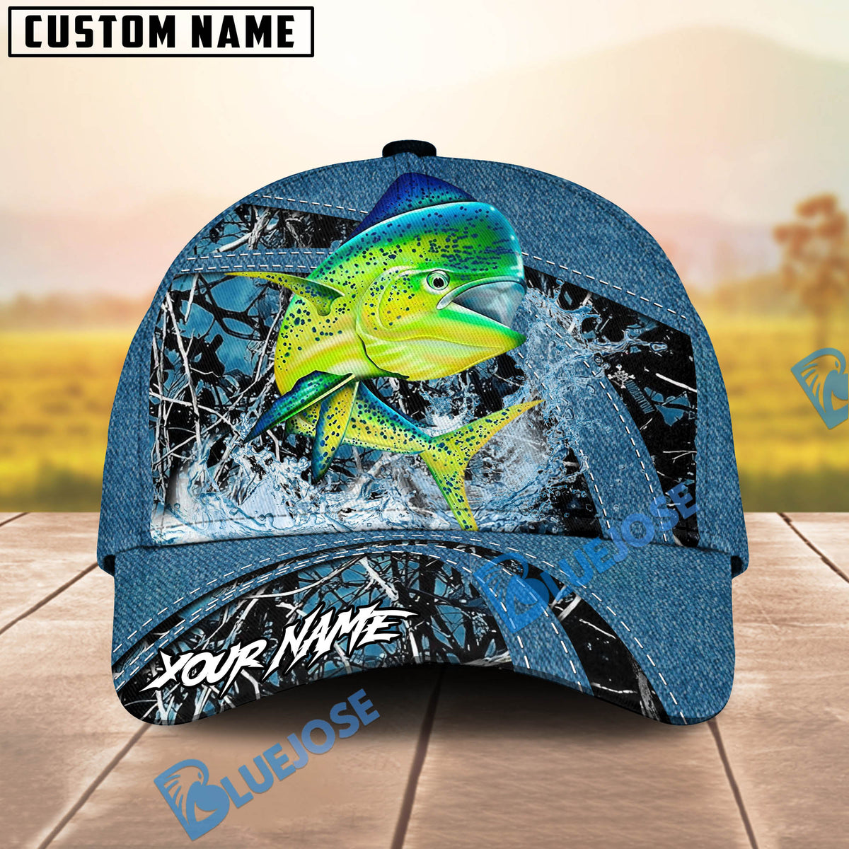 BlueJose Fishing Blue Marsh Bass Design Personalized Cap (13 Breeds)