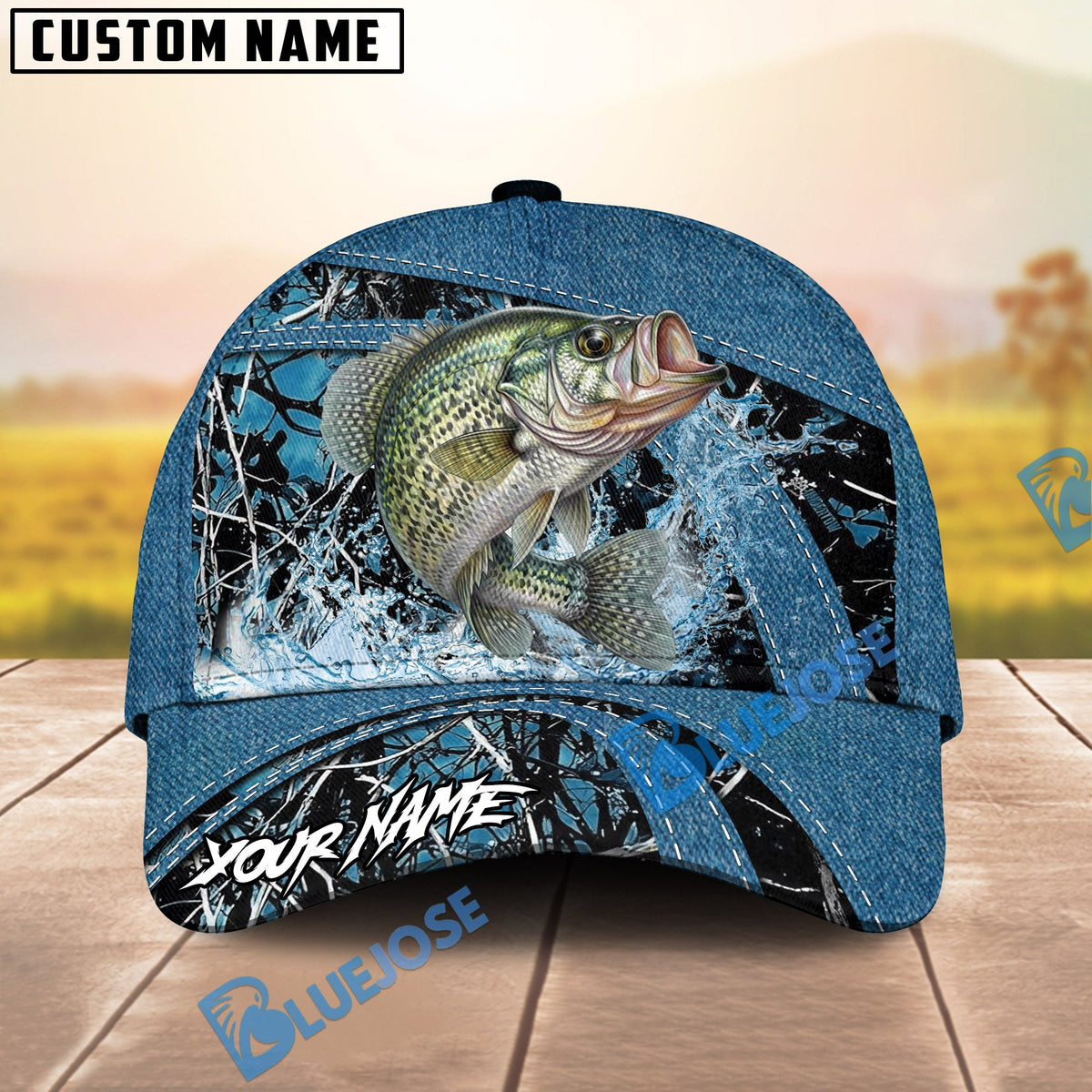 BlueJose Fishing Blue Marsh Bass Design Personalized Cap (13 Breeds)