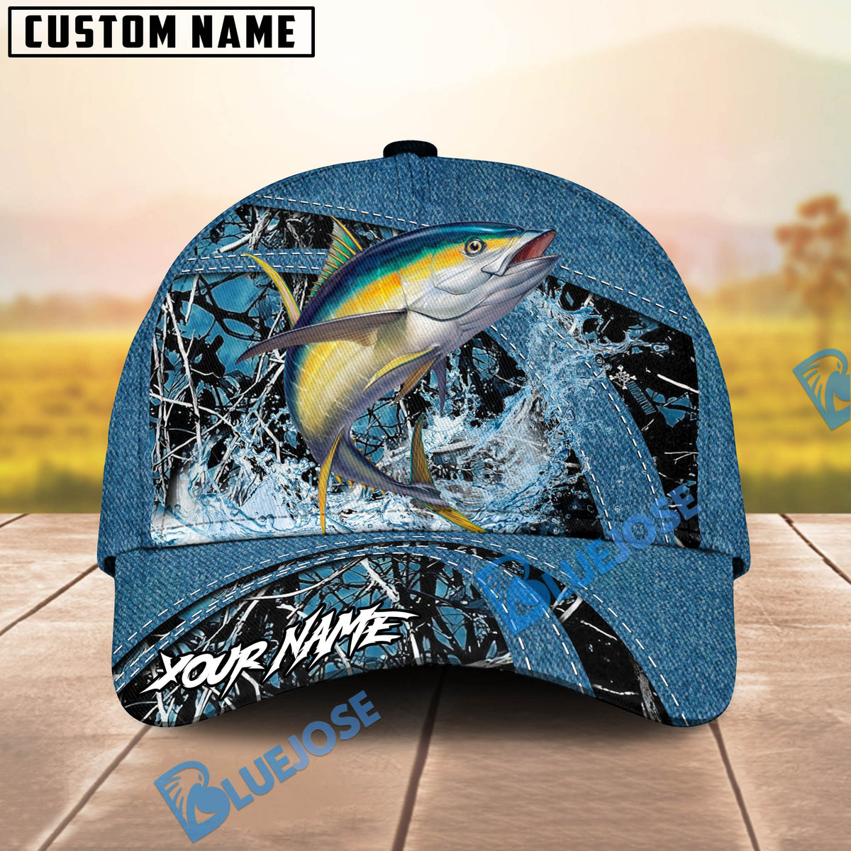 BlueJose Fishing Blue Marsh Bass Design Personalized Cap (13 Breeds)