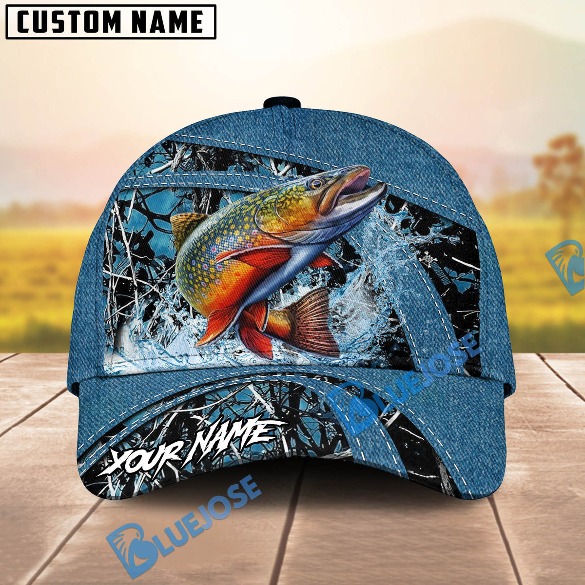 BlueJose Fishing Blue Marsh Bass Design Personalized Cap (13 Breeds)