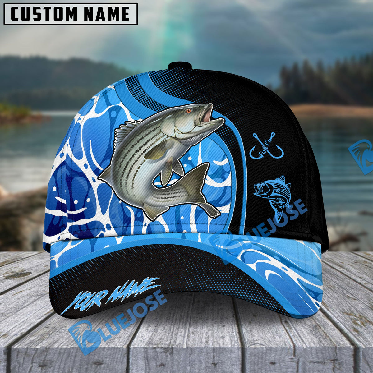 BlueJose Fishing Blue Water Design Personalized Cap (13 Breeds)