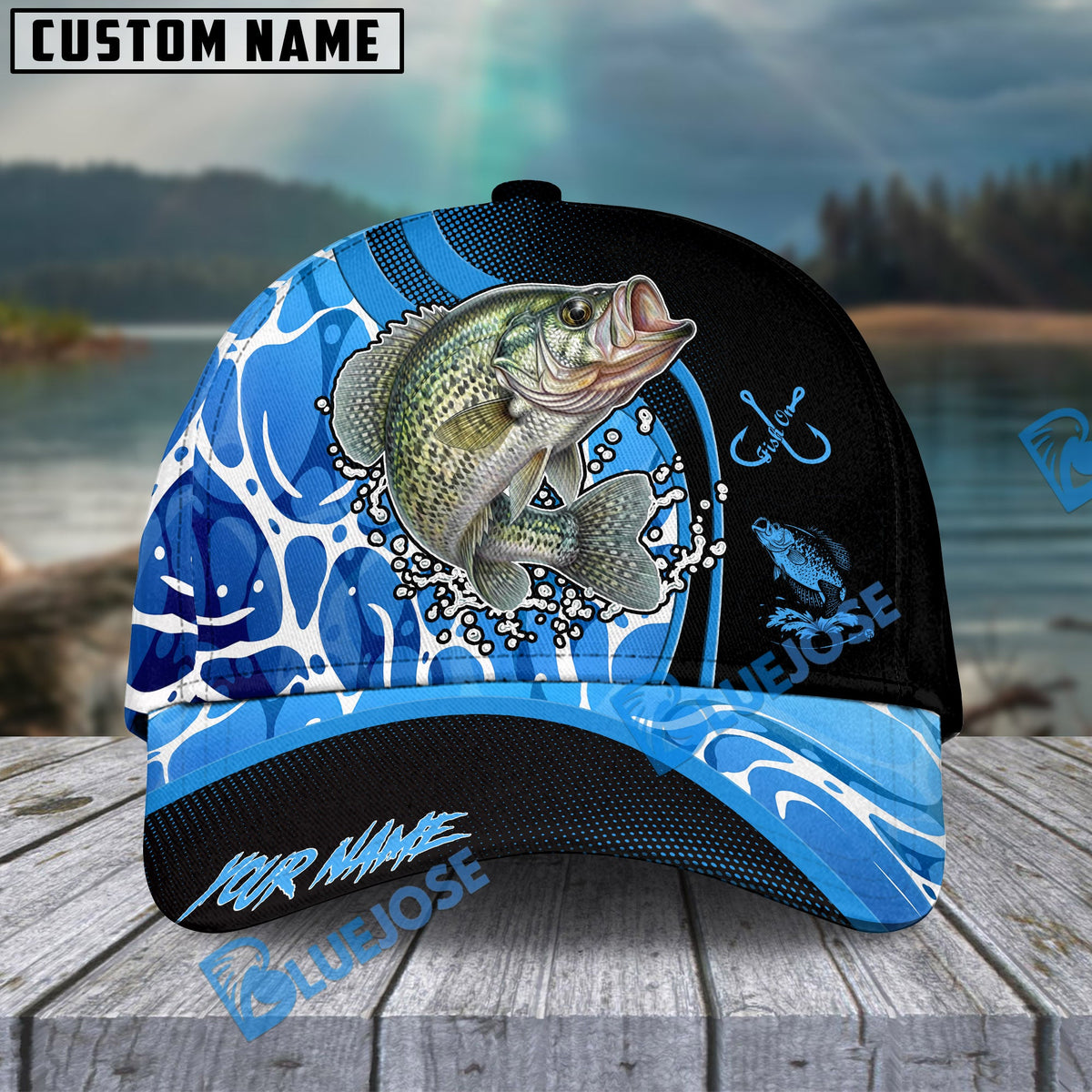 BlueJose Fishing Blue Water Design Personalized Cap (13 Breeds)