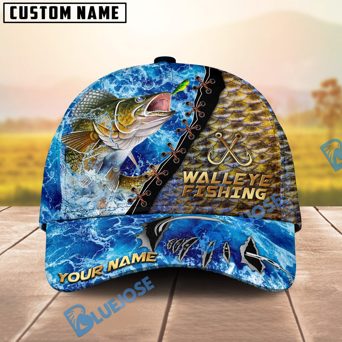 BlueJose Fishing Ocean Wave Skin Design Personalized Cap (13 Breeds)