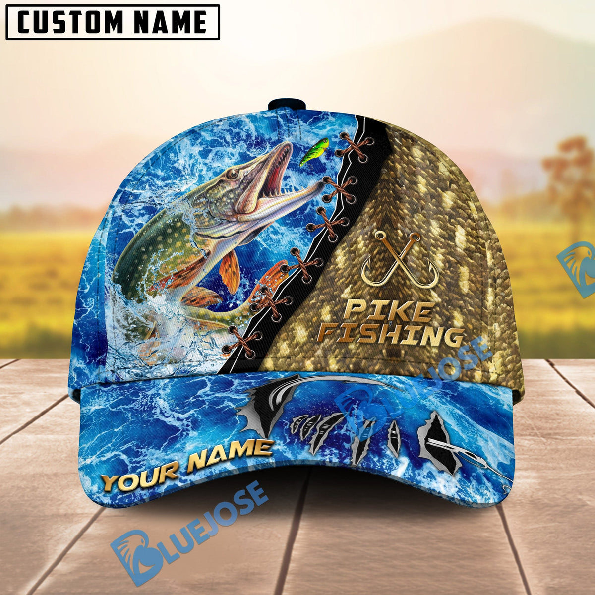 BlueJose Fishing Ocean Wave Skin Design Personalized Cap (13 Breeds)