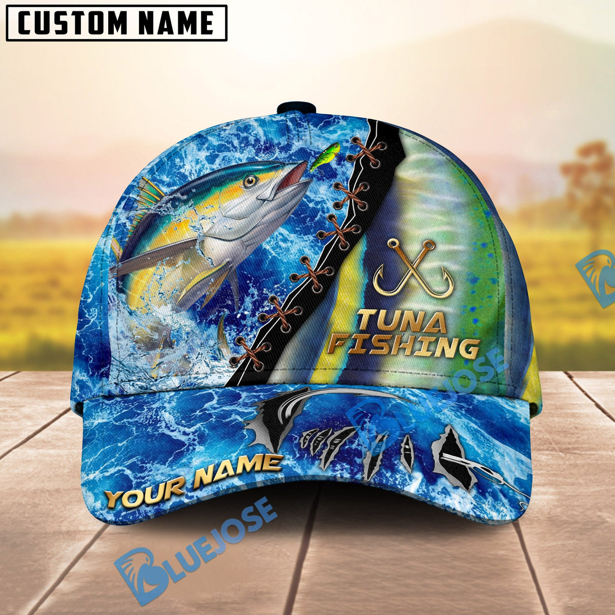 BlueJose Fishing Ocean Wave Skin Design Personalized Cap (13 Breeds)
