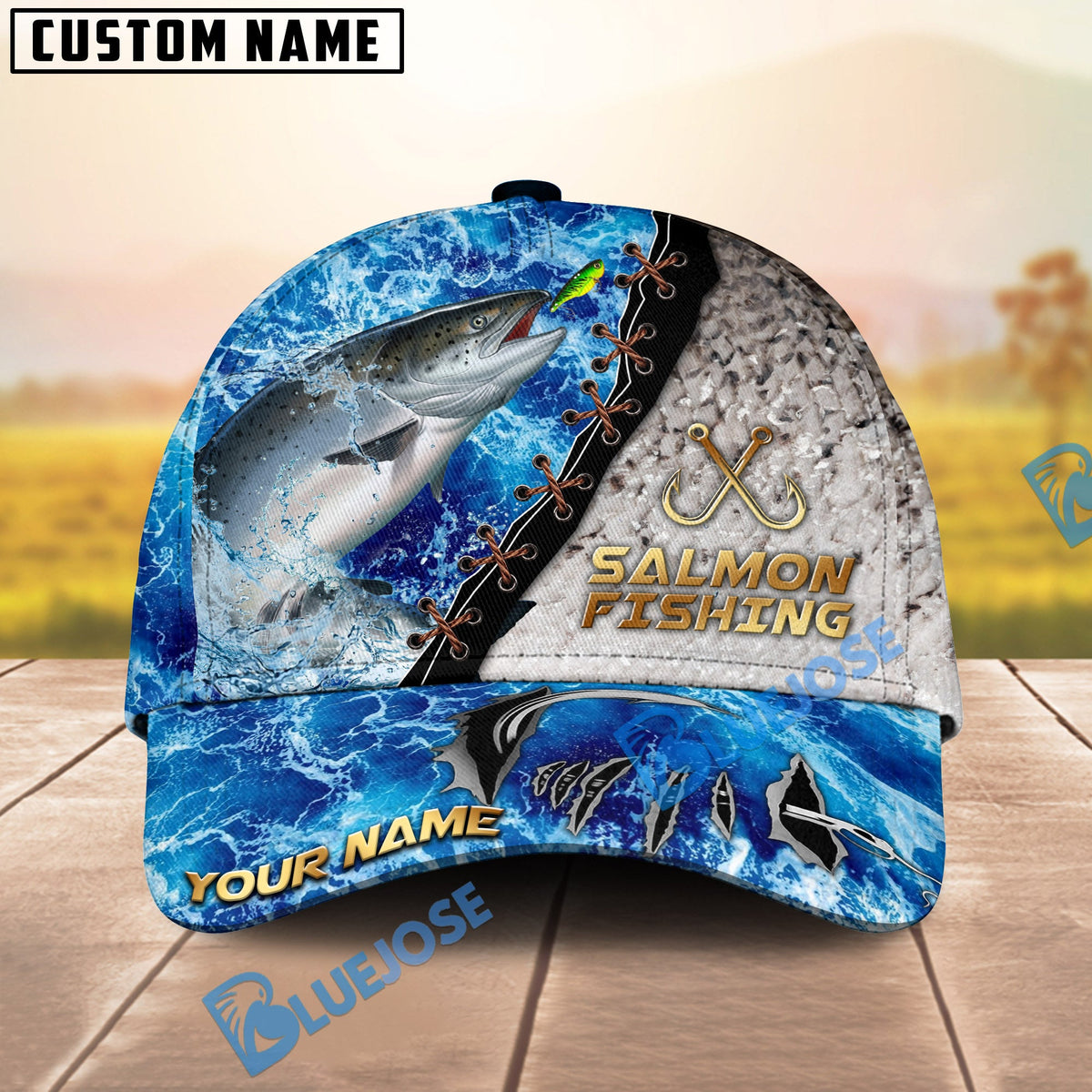 BlueJose Fishing Ocean Wave Skin Design Personalized Cap (13 Breeds)