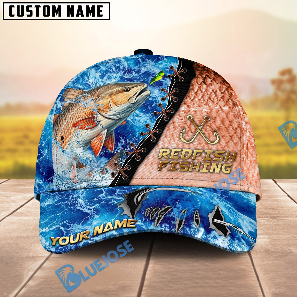 BlueJose Fishing Ocean Wave Skin Design Personalized Cap (13 Breeds)