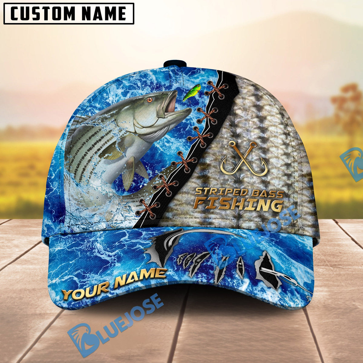 BlueJose Fishing Ocean Wave Skin Design Personalized Cap (13 Breeds)