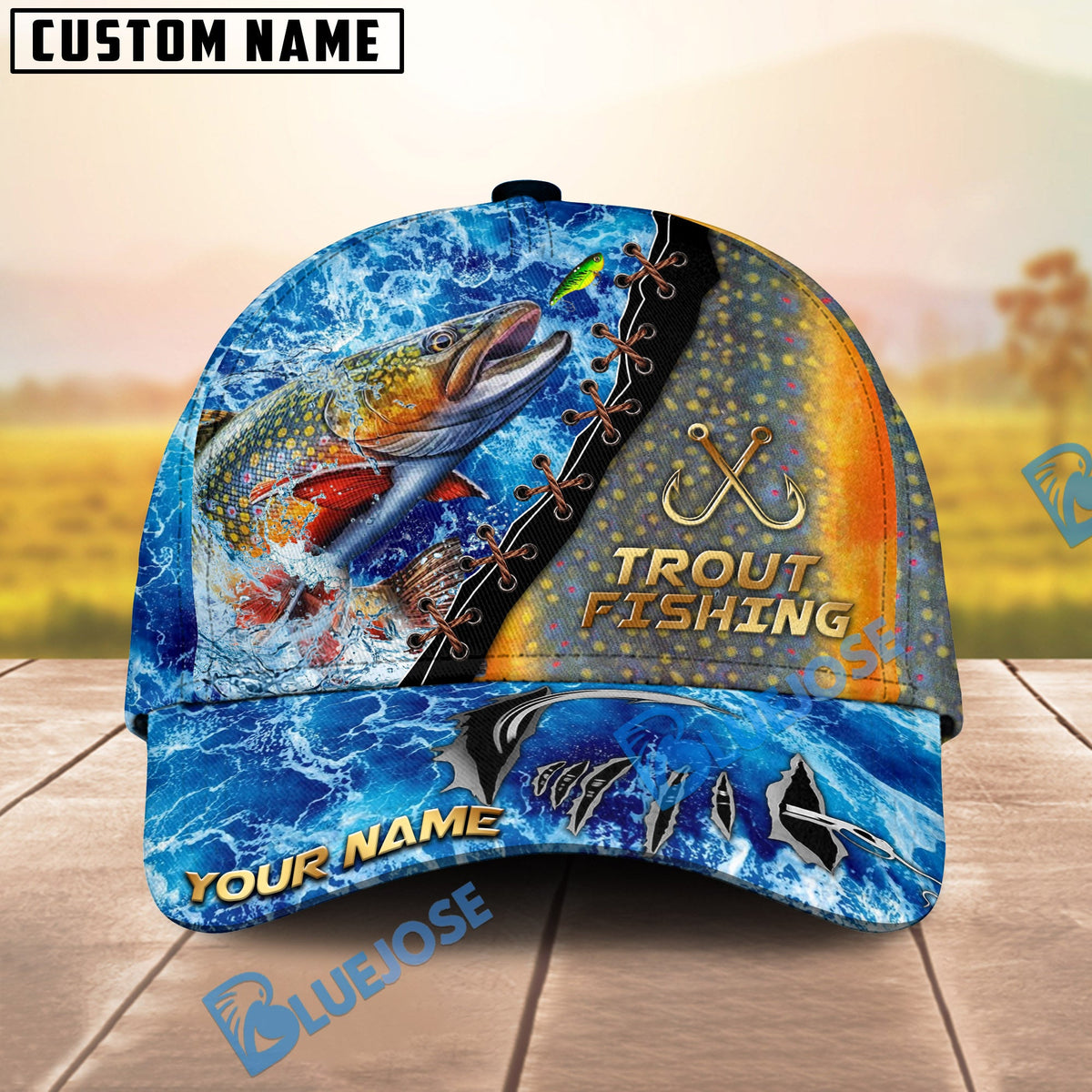 BlueJose Fishing Ocean Wave Skin Design Personalized Cap (13 Breeds)