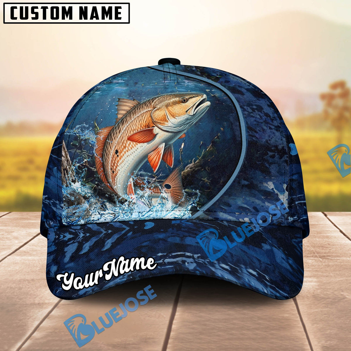 BlueJose Fishing Underwater River Scene Design Personalized Cap (13 Breeds)