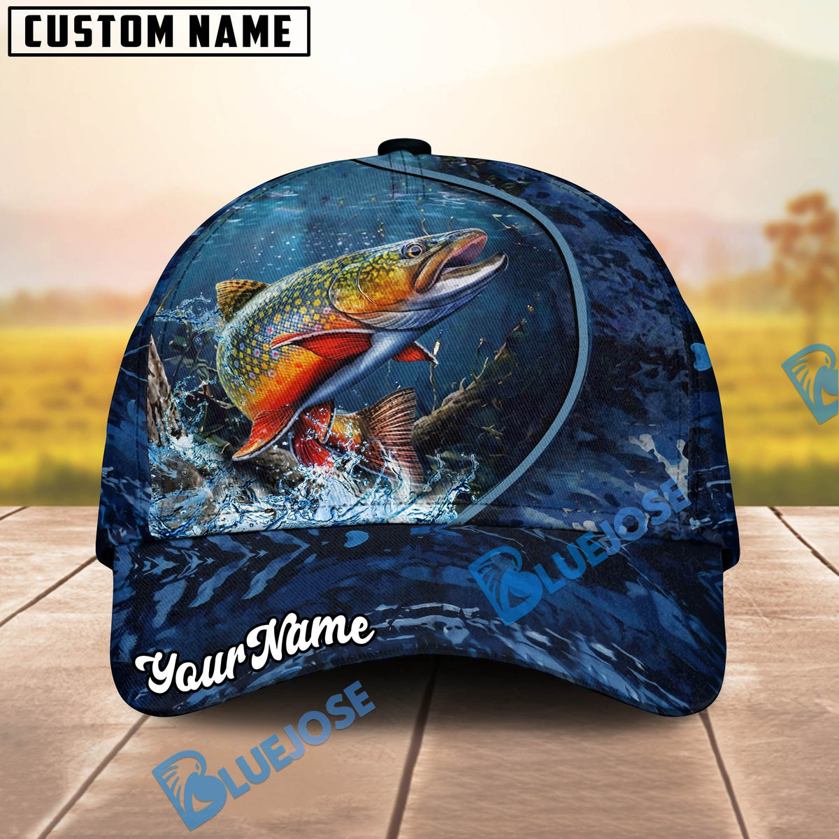 BlueJose Fishing Underwater River Scene Design Personalized Cap (13 Breeds)