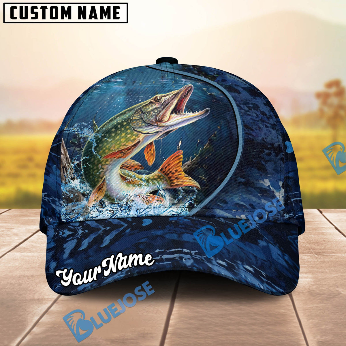 BlueJose Fishing Underwater River Scene Design Personalized Cap (13 Breeds)