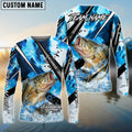 BlueJose Bass Fishing Blue Scale Splash Custom Name & Team Name 3D Shirts