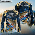 BlueJose Trout Fishing Blue Wave Gold Pattern Design Custom Name & Team Name 3D Shirts