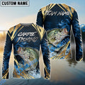 BlueJose Crappie Fishing Blue Wave Gold Pattern Design Custom Name & Team Name 3D Shirts