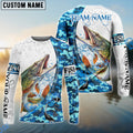 BlueJose Pike Fishing Blue Camouflage Water Splash Custom Name & Team Name 3D Shirts
