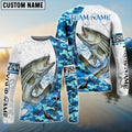 BlueJose Striped Bass Fishing Blue Camouflage Water Splash Custom Name & Team Name 3D Shirts