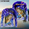 BlueJose Bass Fishing Purple Wave Ocean Splash Design Custom Name & Team Name 3D Shirts