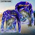BlueJose Striped Bass Fishing Purple Wave Ocean Splash Design Custom Name & Team Name 3D Shirts