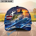 BlueJose Fishing American Flag Sunset Wave Personalized Cap (13 Breeds)