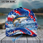 BlueJose Fishing Patriotic Red White Blue Wave Personalized Cap (13 Breeds)