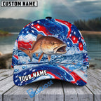 BlueJose Fishing Patriotic Red White Blue Wave Personalized Cap (13 Breeds)