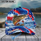 BlueJose Fishing Patriotic Red White Blue Wave Personalized Cap (13 Breeds)