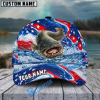 BlueJose Fishing Patriotic Red White Blue Wave Personalized Cap (13 Breeds)