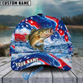 BlueJose Fishing Patriotic Red White Blue Wave Personalized Cap (13 Breeds)