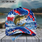 BlueJose Fishing Patriotic Red White Blue Wave Personalized Cap (13 Breeds)