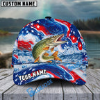 BlueJose Fishing Patriotic Red White Blue Wave Personalized Cap (13 Breeds)