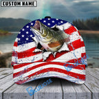 BlueJose Fishing Patriotic Flag Water Splash Personalized Cap (13 Breeds)
