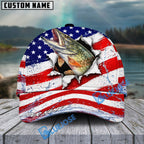 BlueJose Fishing Patriotic Flag Water Splash Personalized Cap (13 Breeds)