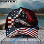BlueJose Fishing Grunge American Flag Reaper Personalized Cap (13 Breeds)