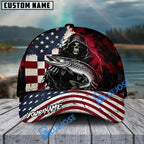 BlueJose Fishing Grunge American Flag Reaper Personalized Cap (13 Breeds)