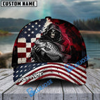 BlueJose Fishing Grunge American Flag Reaper Personalized Cap (13 Breeds)