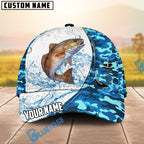BlueJose Fishing White Blue Camo Circle Splash Personalized Cap (13 Breeds)