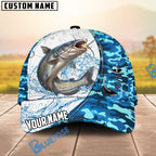 BlueJose Fishing White Blue Camo Circle Splash Personalized Cap (13 Breeds)