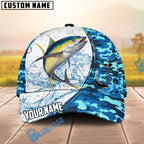 BlueJose Fishing White Blue Camo Circle Splash Personalized Cap (13 Breeds)